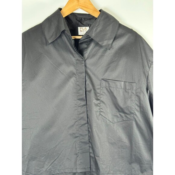 Planet by Lauren G Poplin Shirt One Size Black Boxy Oversized Modern Minimalist - Picture 3 of 15
